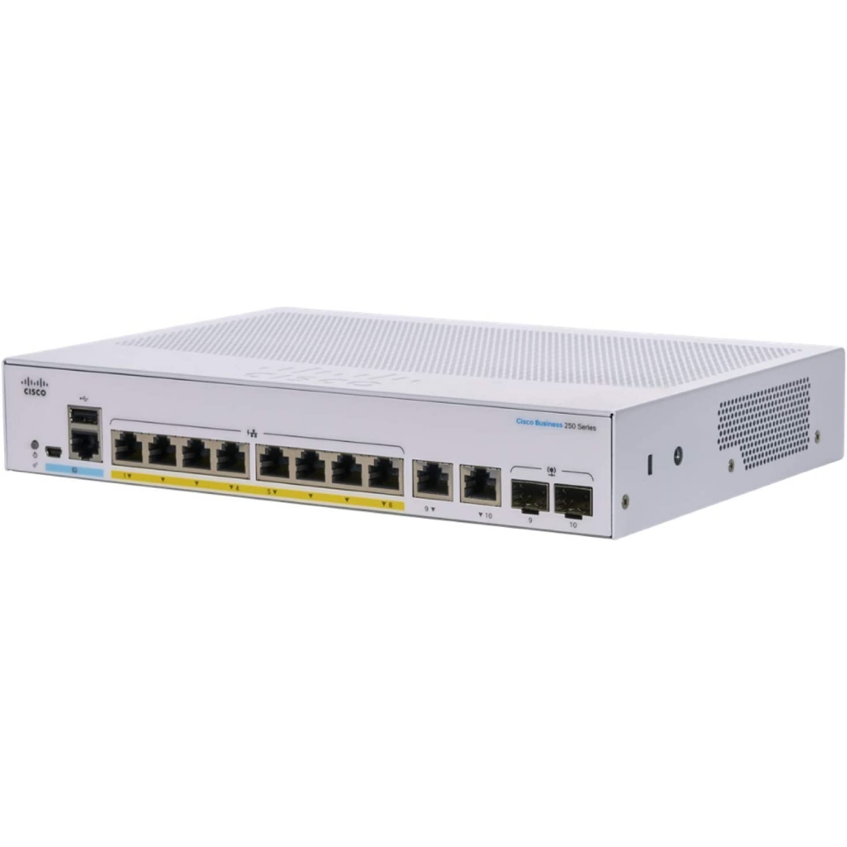 Cisco Business CBS250-8FP-E-2G Smart Switch, 8 GE Ports, Full PoE, External Power Supply, 2 x 1G