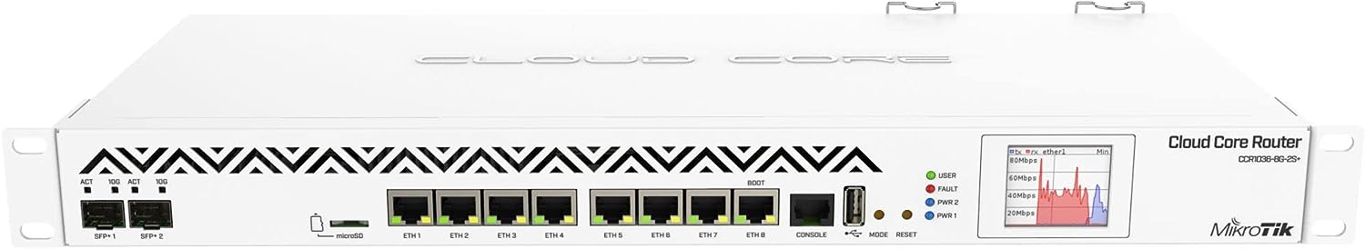 CCR1036-8G-2S+ , Mikrotik CCR1036-8G-2S+ 1U rackmount, 8x Gigabit Ethernet, 2xSFP+ cages, LCD
