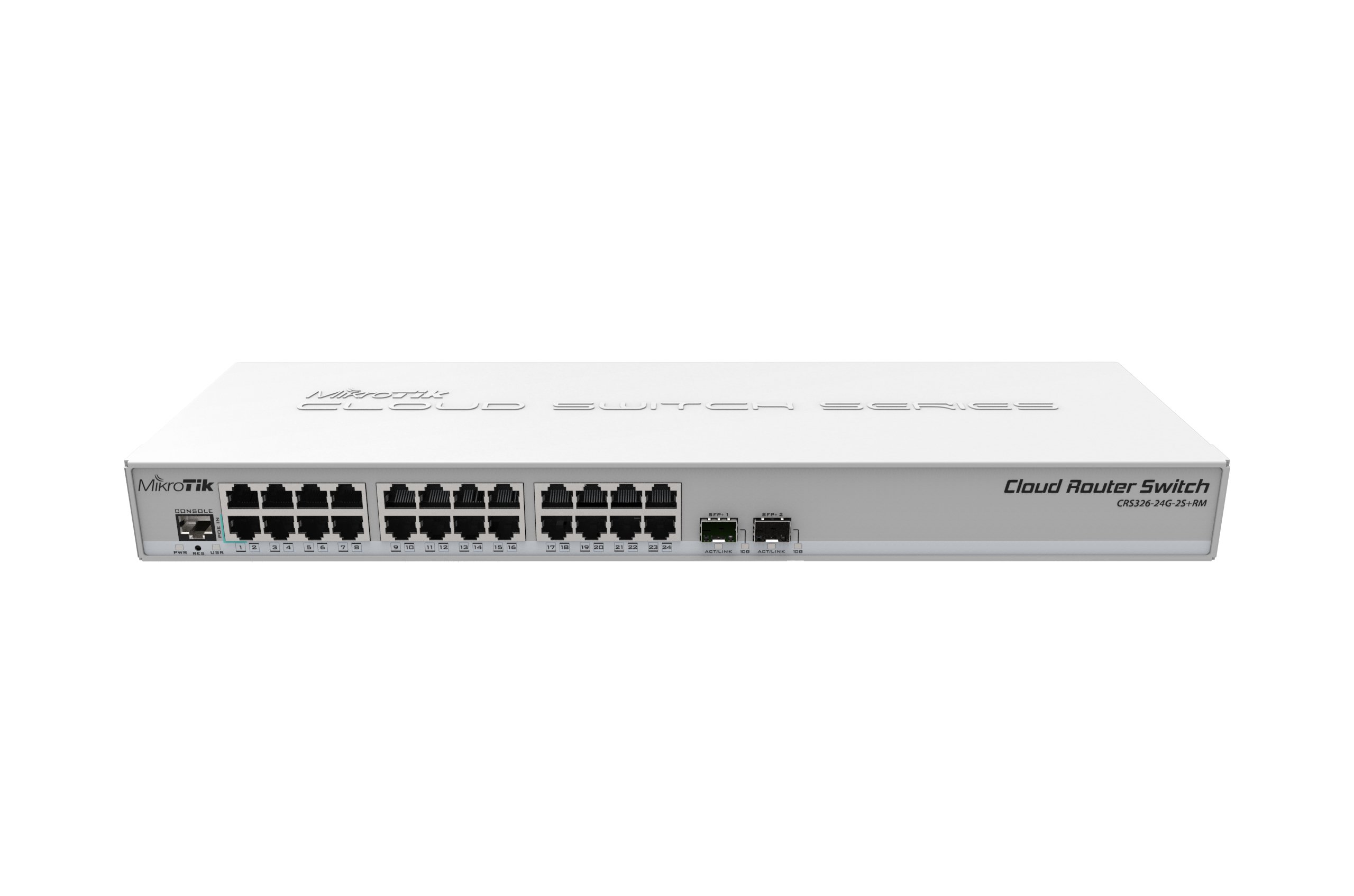 Mikrotik CRS326-24G-2S+RM 24 Gigabit port switch with 2 x SFP+ cages in 1U rackmount case, Dual boot