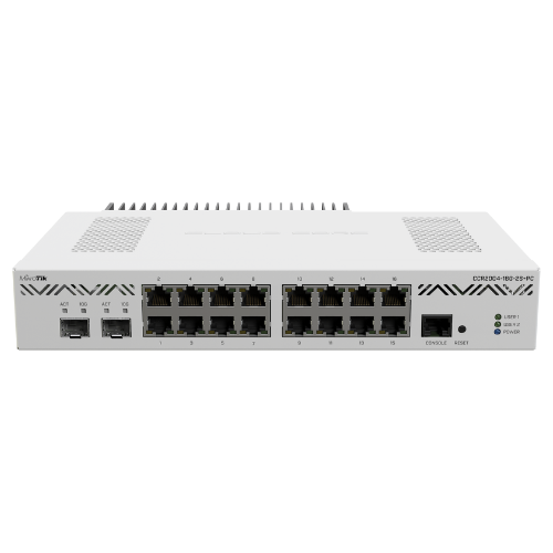 Mikrotik CCR2004-16G-2S+ 2x 10G SFP+ ports  16x Gigabit LAN ports  1x RJ45 Serial port 4 core CPU  4