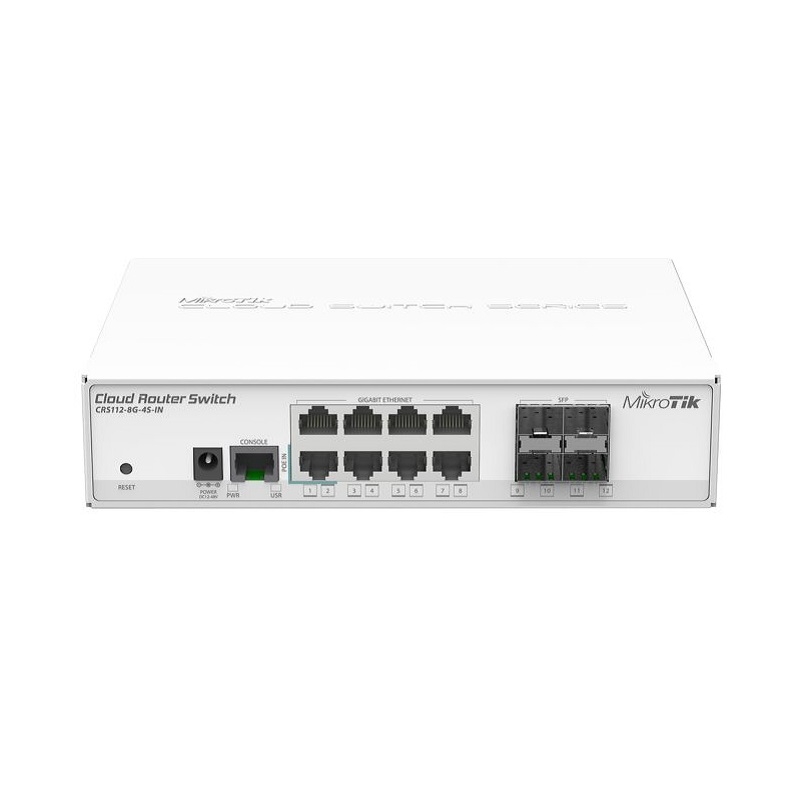 Mikrotik CRS112-8G-4S-IN 8x Gigabit Ethernet Smart Switch, 4x SFP cages, 400MHz CPU, 128MB RAM, desk