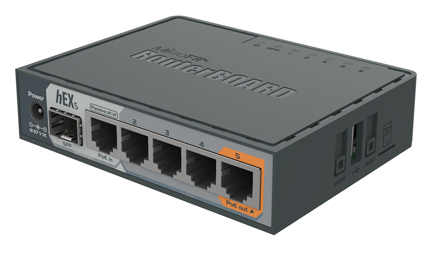 Mikrotik Hex s-RB760iGS 5x Gigabit Ethernet, SFP, Dual Core 880MHz CPU, 256MB RAM, USB, microSD, Rou