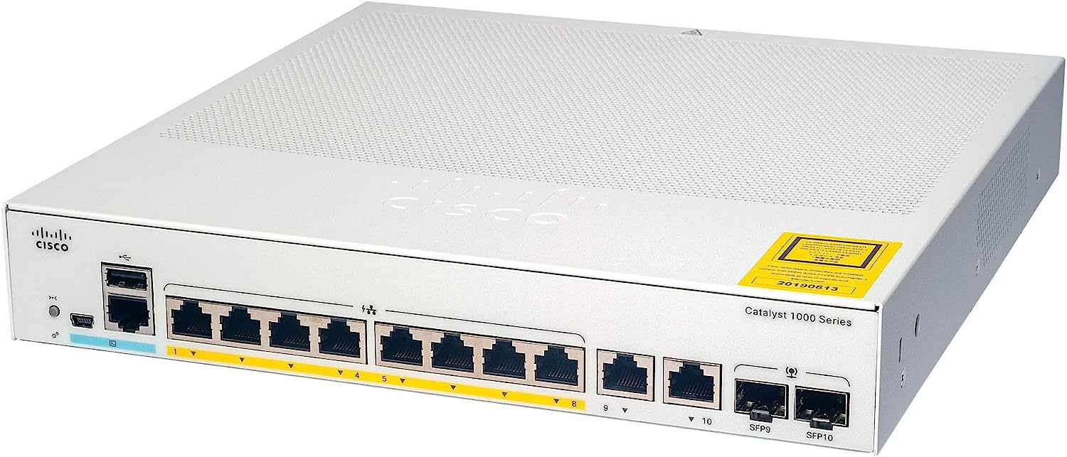 Cisco catalyst 1300 series 8 ports gigabit + 2 x 1G SFP and RJ-45 combo uplink ports switch