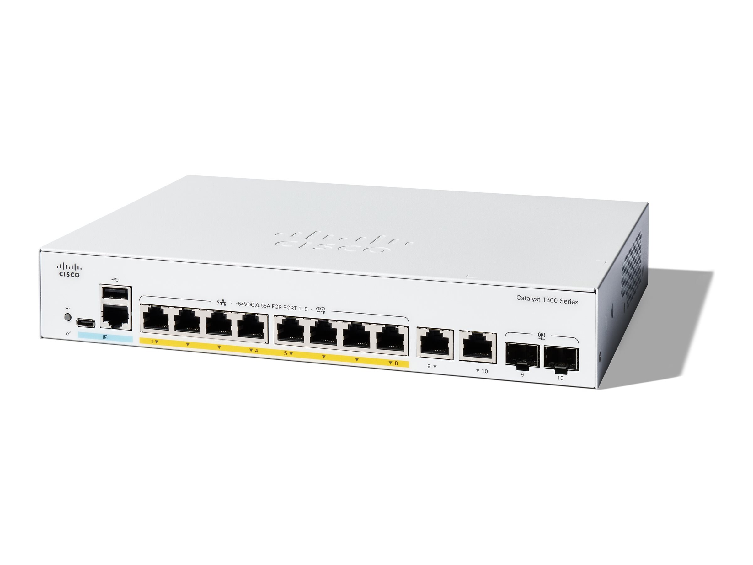 Cisco catalyst 1300 series 8 ports gigabit POE+ 120W + 2 x 1G SFP and RJ-45 combo uplink ports switc