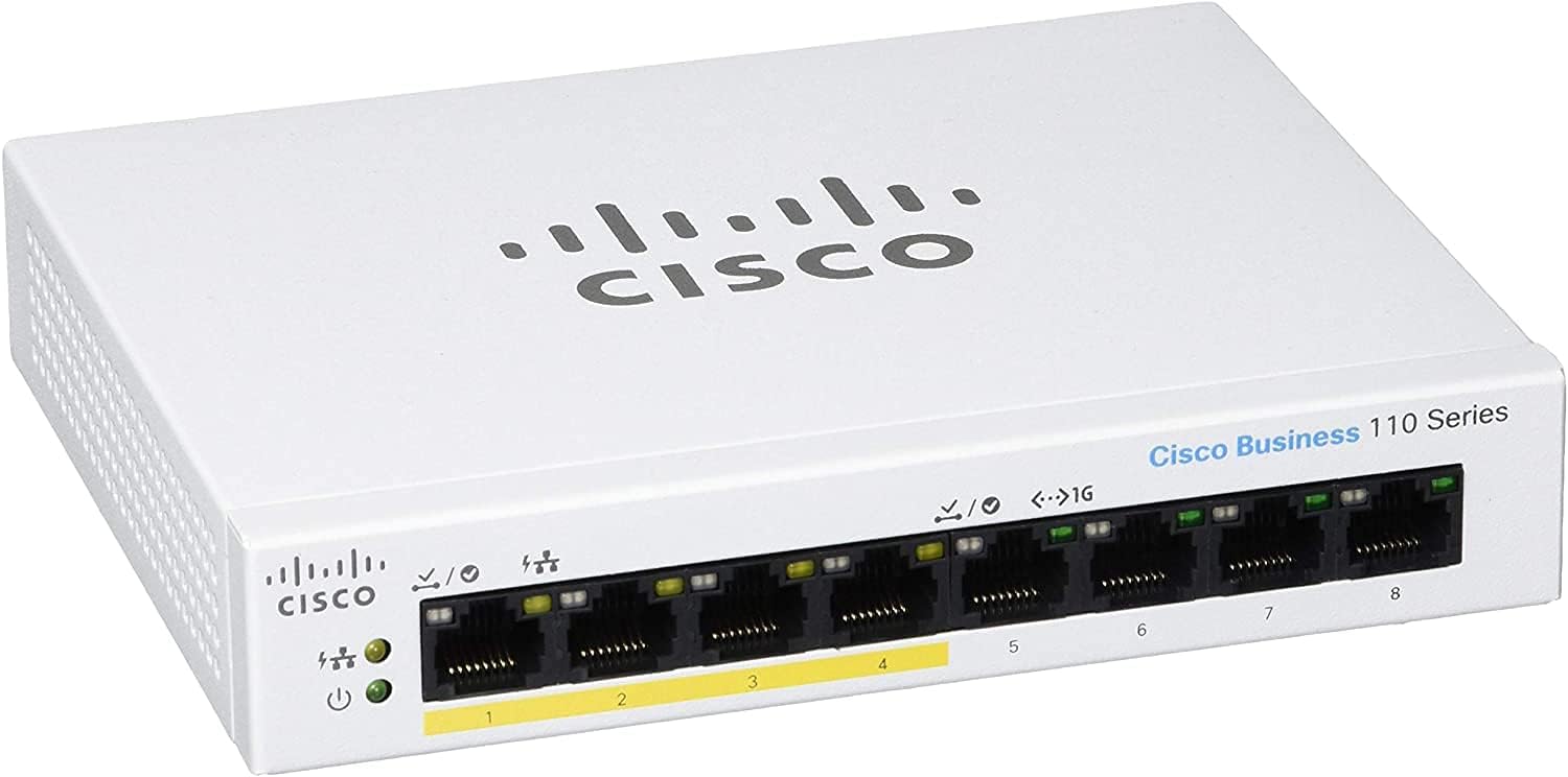 Cisco Business CBS110-8PP-D Unmanaged Switch, 8 Port GE, Partial PoE, Desktop, Ext PS