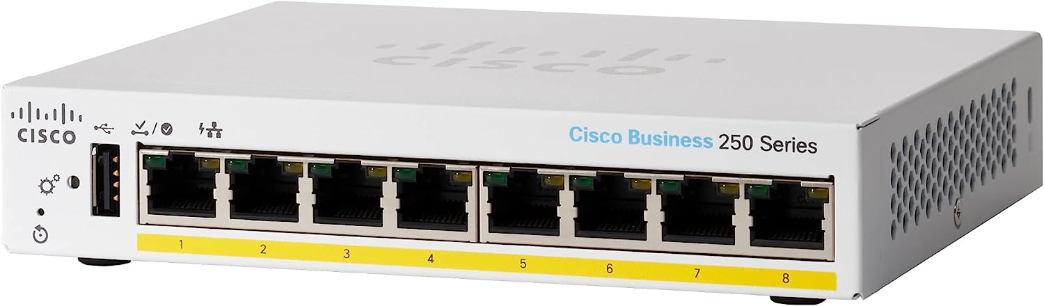 Cisco Business CBS250-8PP-D Smart Switch, 8 Port GE, Partial PoE, Desktop