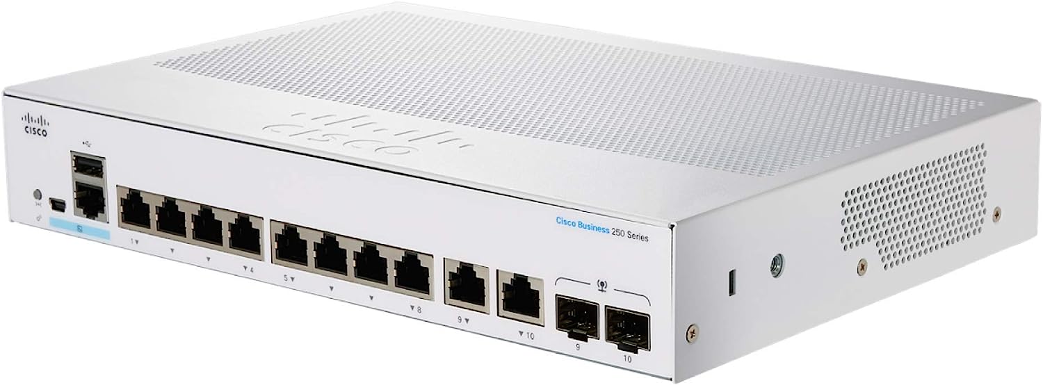 Cisco Business CBS250-8T-E-2G, 8-port Gigabit Ethernet Smart Switch with 2 Gigabit Copper/SFP Combo