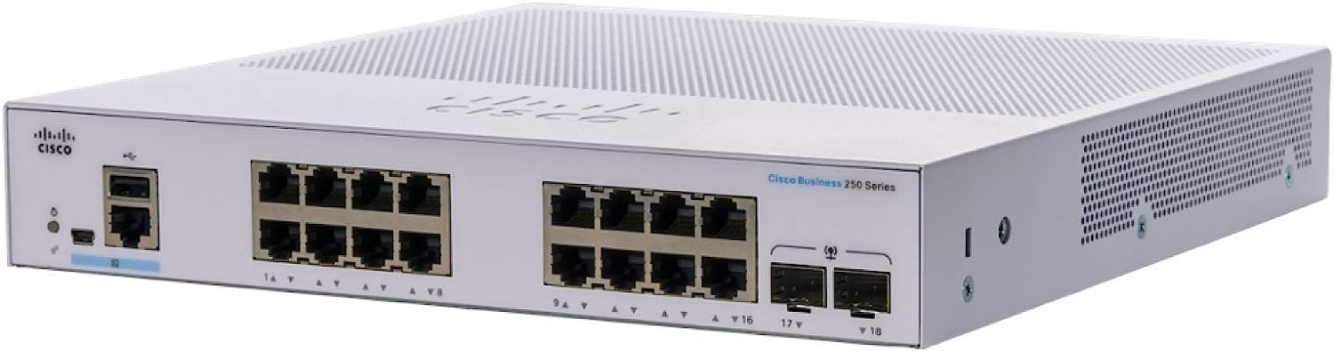 Cisco Business CBS250-16T-2G 16-port Gigabit Ethernet Smart Switch with 2 Gigabit SFP