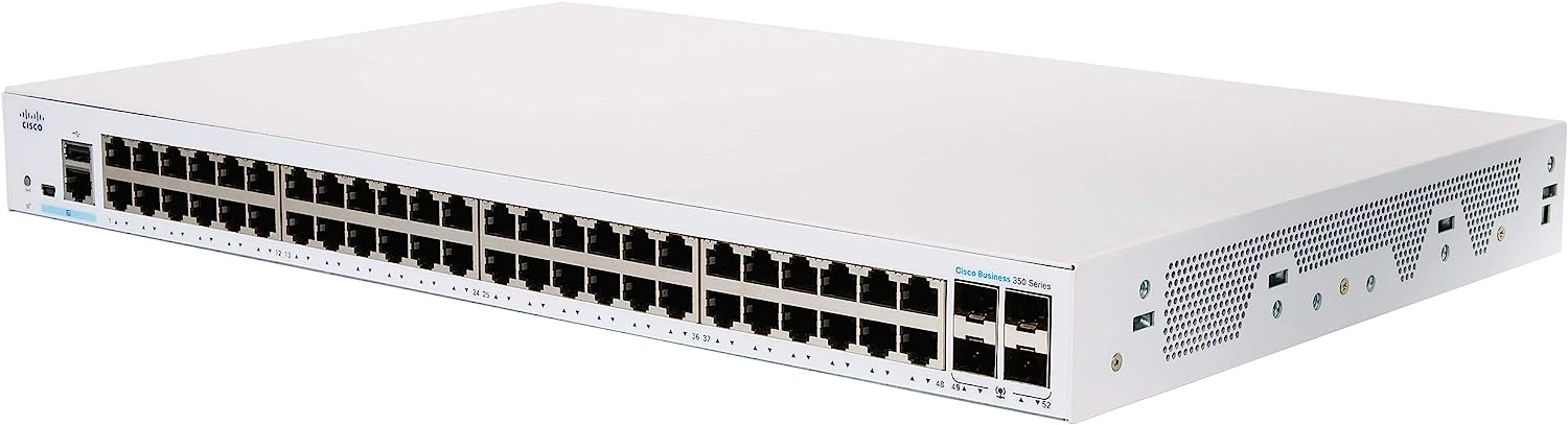 Cisco Business 350 CBS350-48T-4X Rackmount Gigabit Managed Stack Switch, 48x RJ-45, 4x SFP+