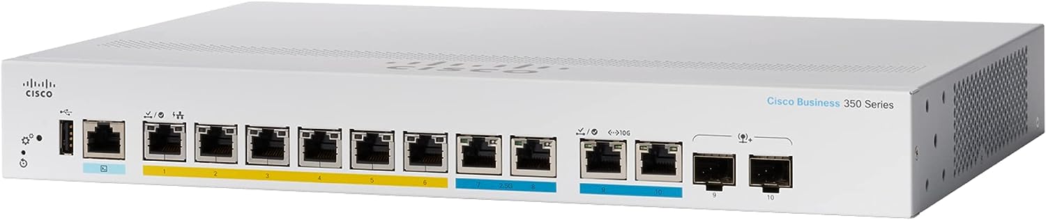 Cisco Business CBS350-8MGP-2X Managed Switch, 2 2.5GE Ports, 6 GE Ports, PoE, 2x10G Combo