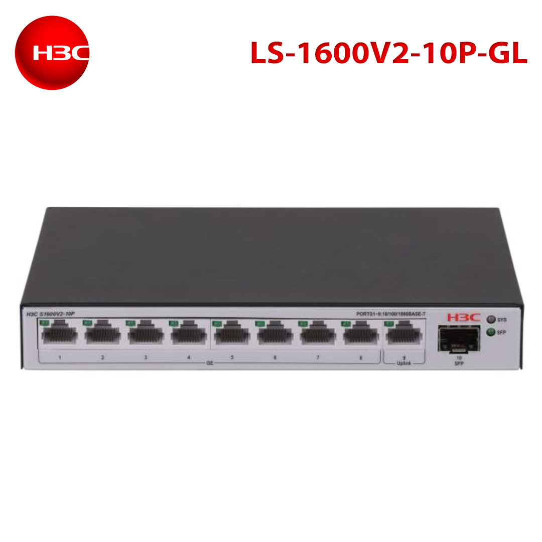 H3C Layer 2 Cloud Smart Managed Switch, S1600V2-10P (9801A67P) 9 Ports Giga with 1 x 1G SFP port