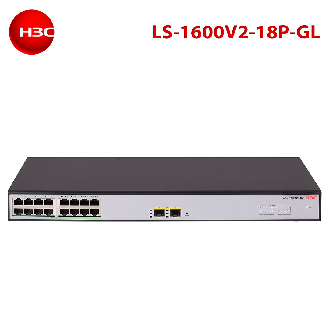 H3C Layer 2 Cloud Smart Managed Switch, S1600V2-18P (9801A682) 16 Ports Giga with 2 x 1G SFP port