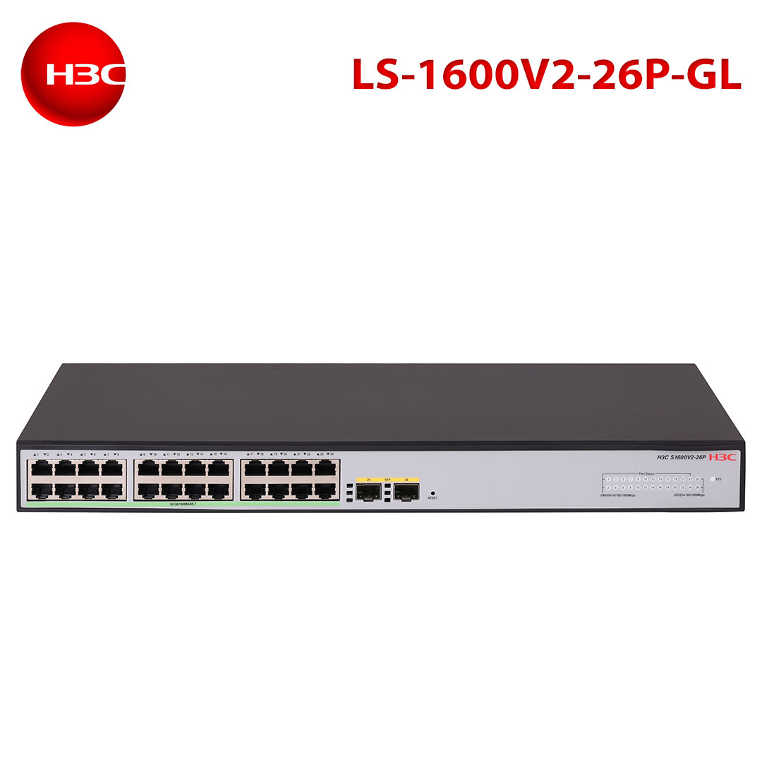 H3C Layer 2 Cloud Smart Managed Switch, S1600V2-26P (9801A67V)  24 Ports Giga with 2 x 1G SFP port