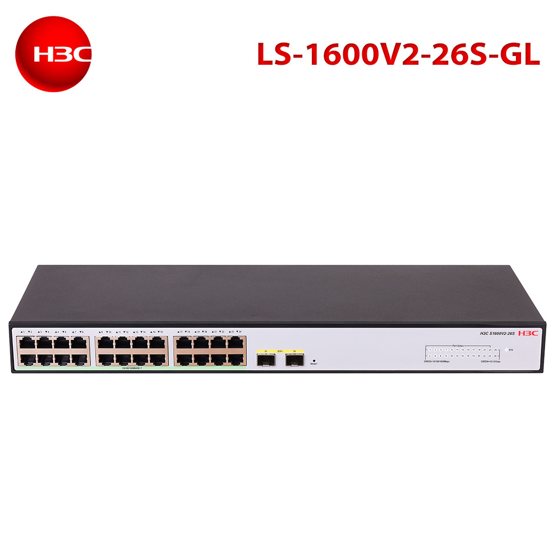 H3C Layer 2 Cloud Smart Managed Switch, S1600V2-26S (9801A67X) 24 Ports Giga with 2 x 10G SFP+ port